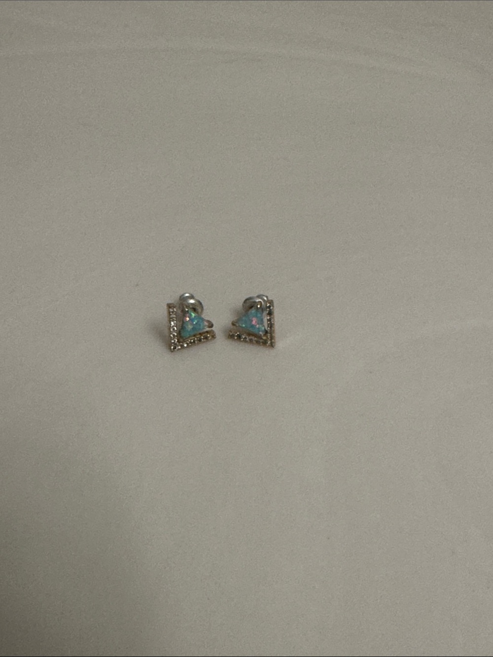 Silver Triangular Opal Stud Earrings - Blue Opal Accent